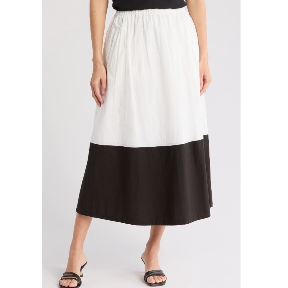 Melloday Poplin Black and White Midi Skirt Sz Small